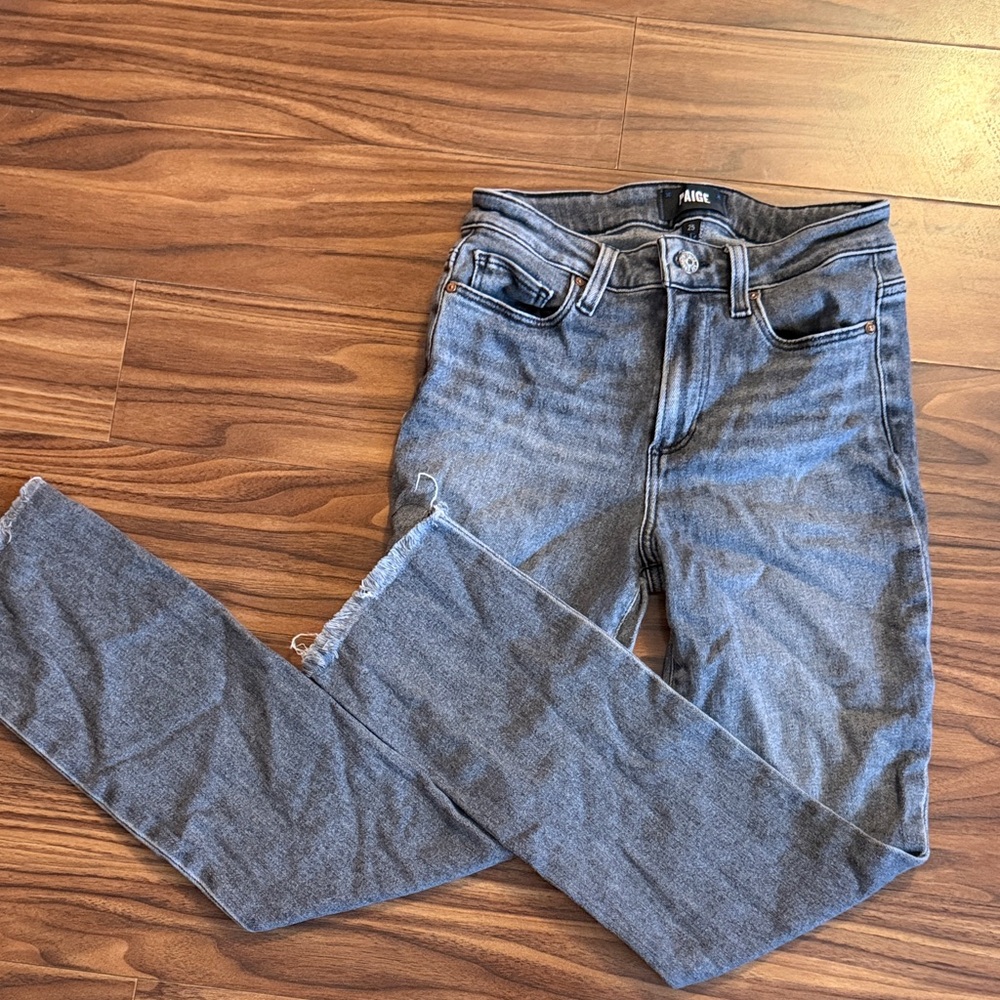 PAIGE High-Rise Slim Jeans in Washed Gray-Blue